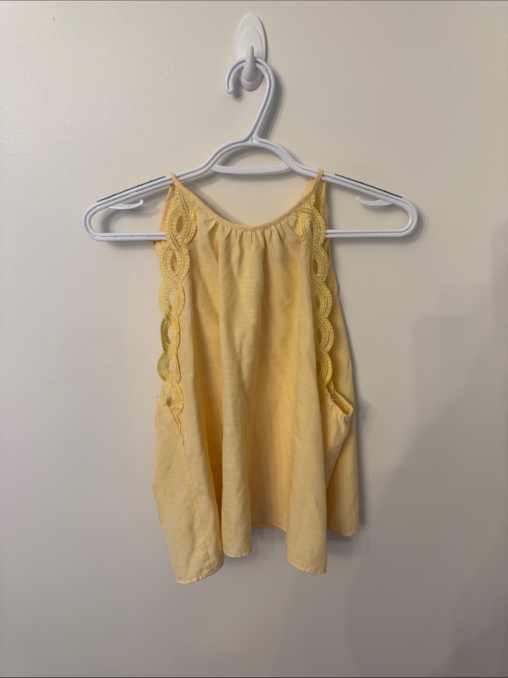 Kendall & Kylie Pale Yellow Crochet-Trim Halter Tank
